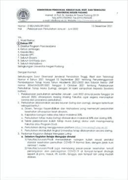 Read more about the article Surat Rektor Universitas Negeri Padang Nomor 5180/UN356/EP/2021 tanggal 15 Desember 2021 perihal Pelaksanaan Perkulihan Januari – Juni 2022