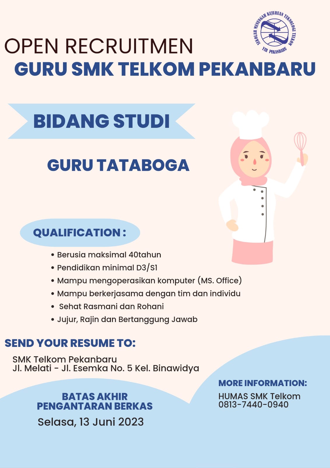 Read more about the article Open Recruitmen Guru SMK TELKOM Pekanbaru